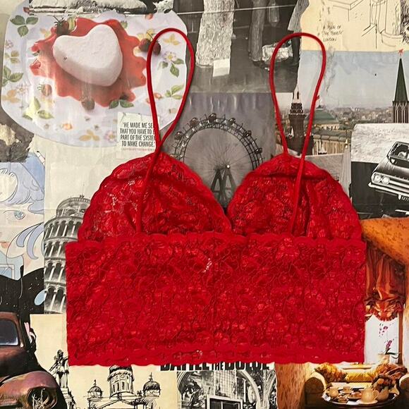 Red dainty Lace Crop Top Cami - Picture 6 of 6